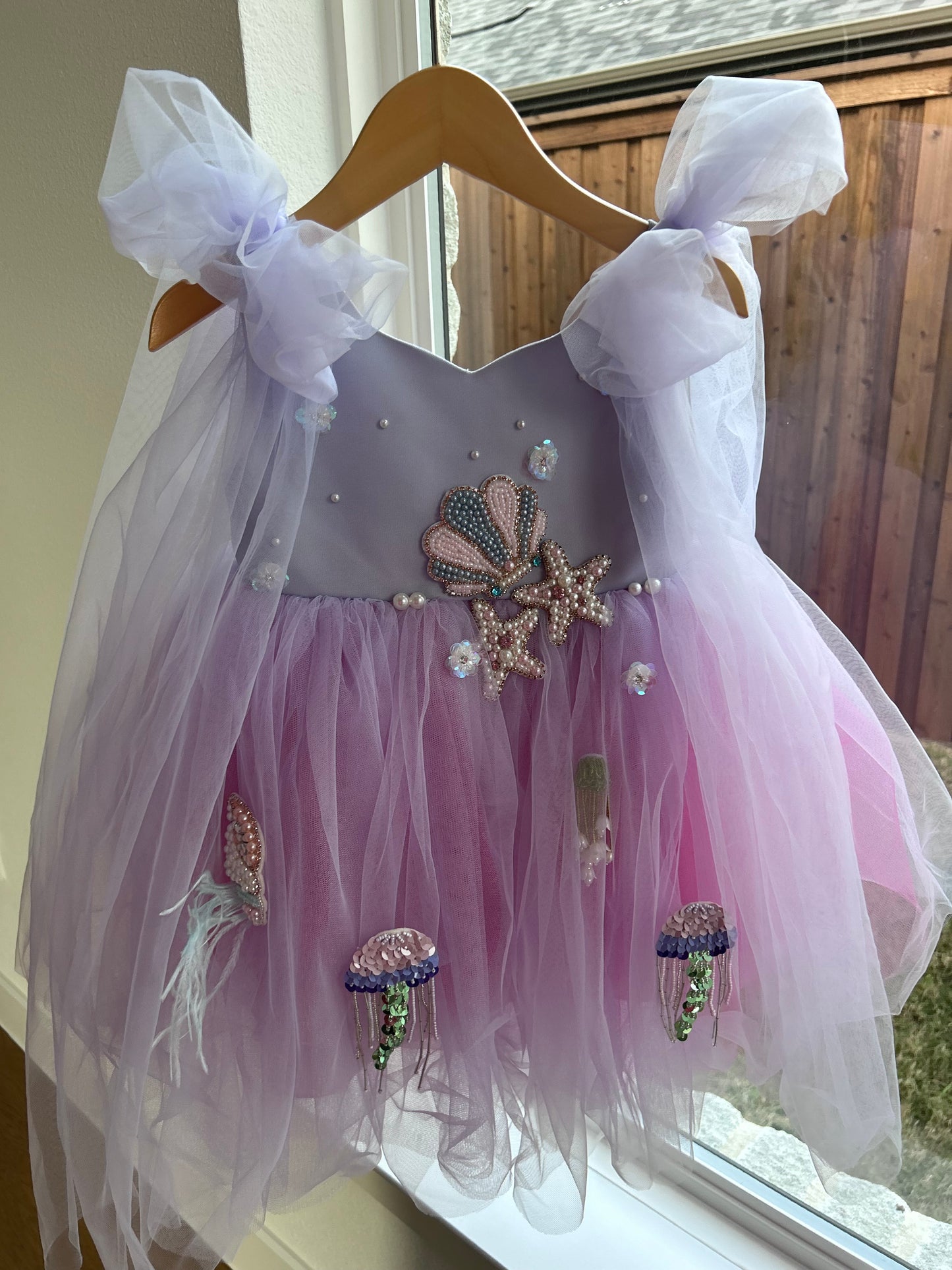Sea Princess Tulle Dress with Shell Accents and Detachable Bow