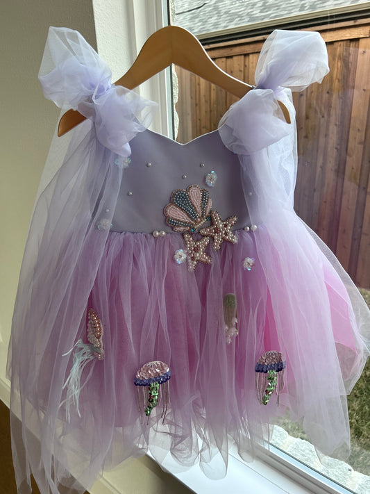 Sea Princess Tulle Dress with Shell Accents and Detachable Bow