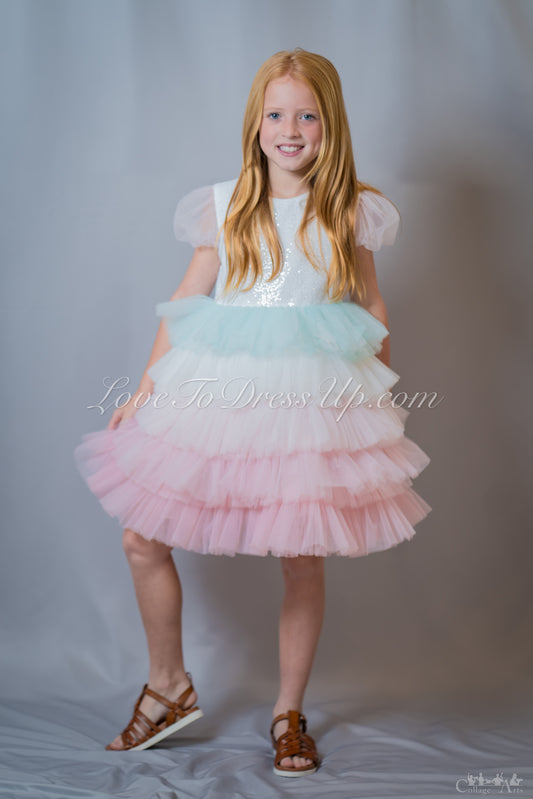 Pastel Colors Ombre Ruffle Dress