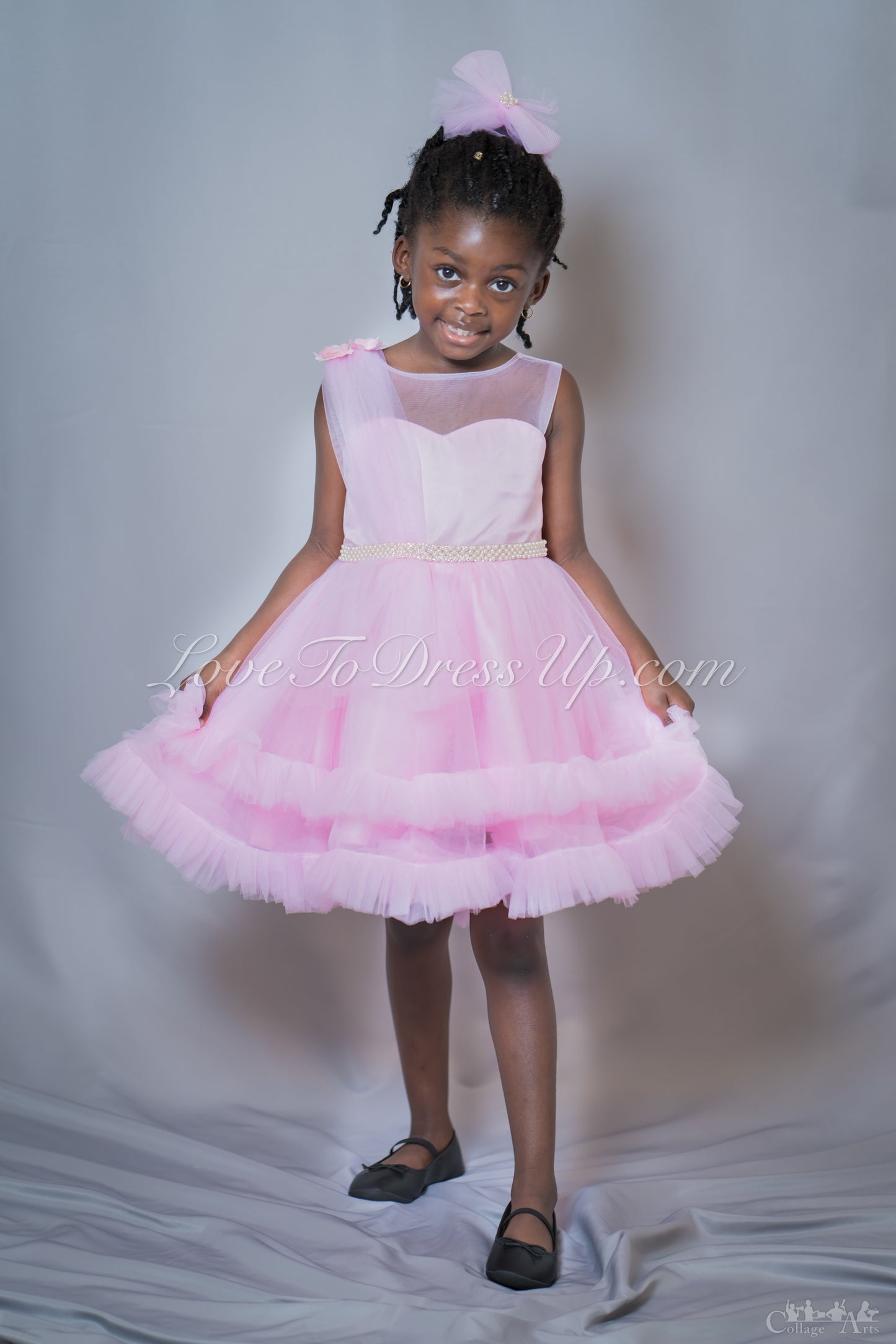 Pink Ruffles Dress with Pearl Belt