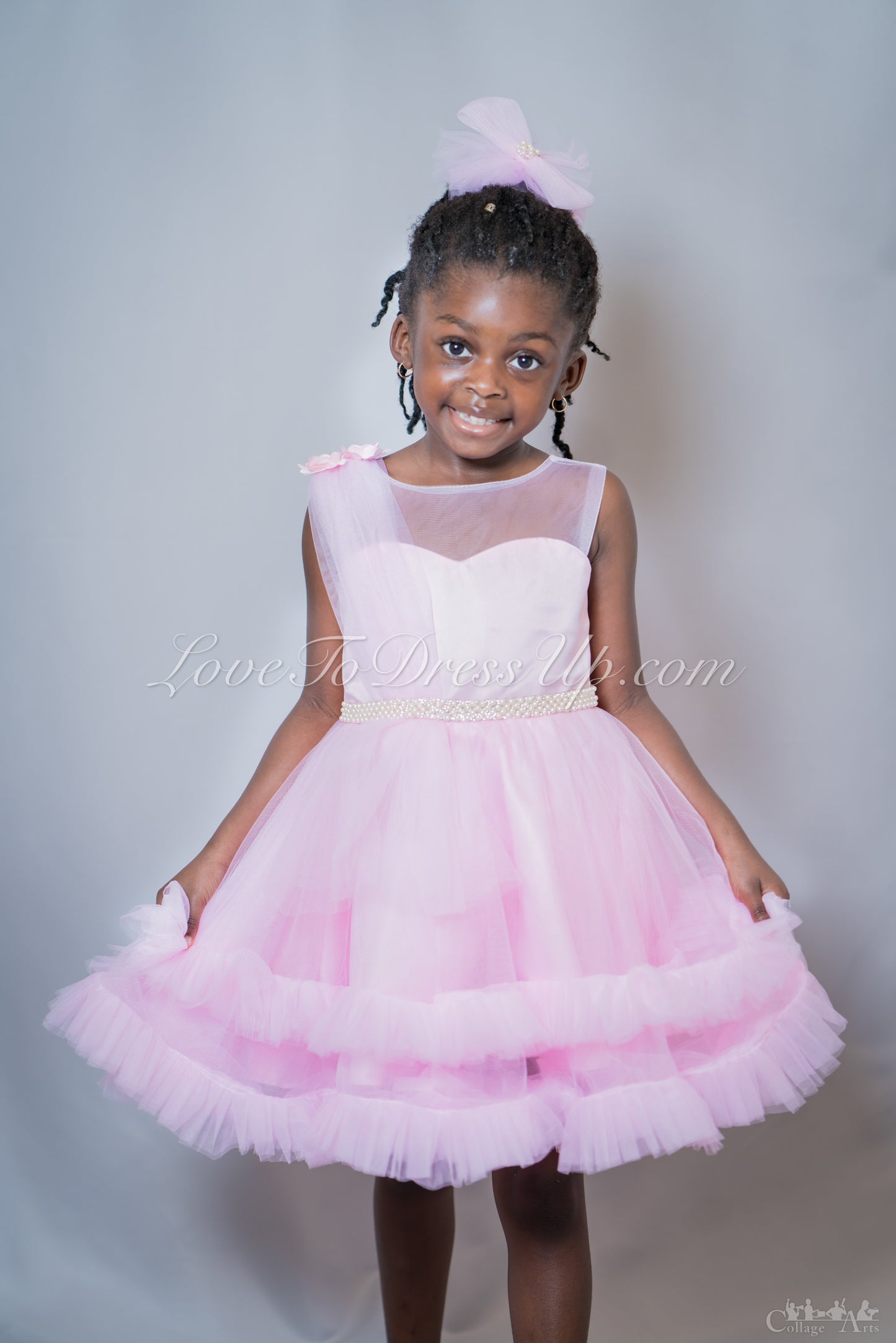 Pink Ruffles Dress with Pearl Belt