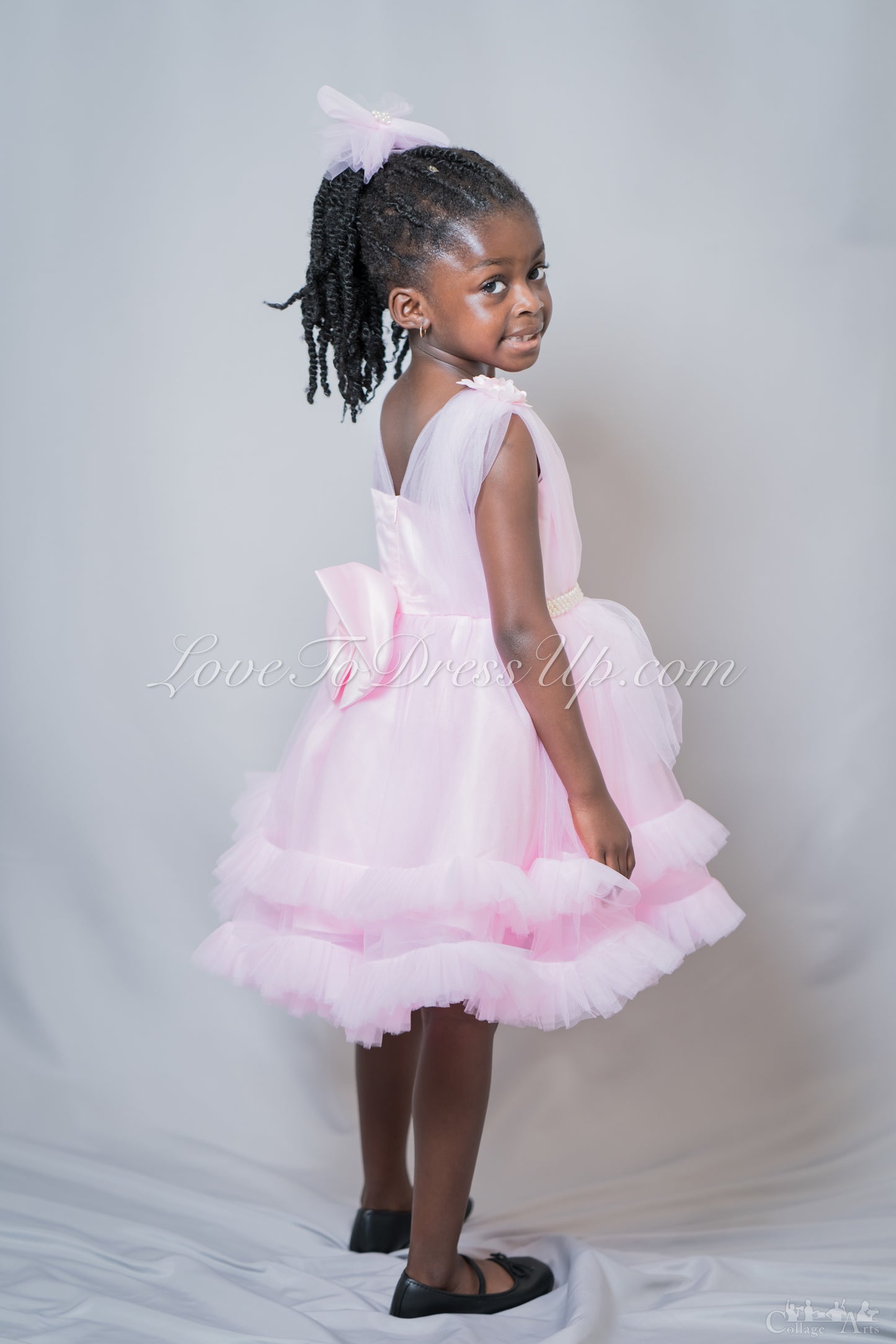 Pink Ruffles Dress with Pearl Belt