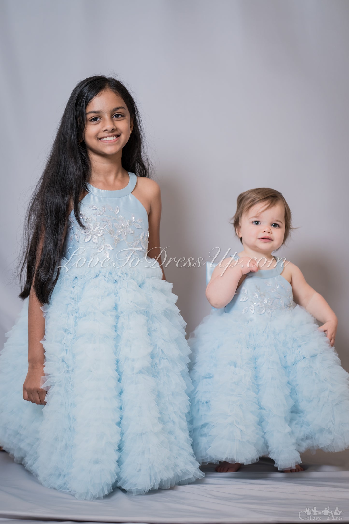 Blue Fluffy Tulle Dress with Detachable Bow