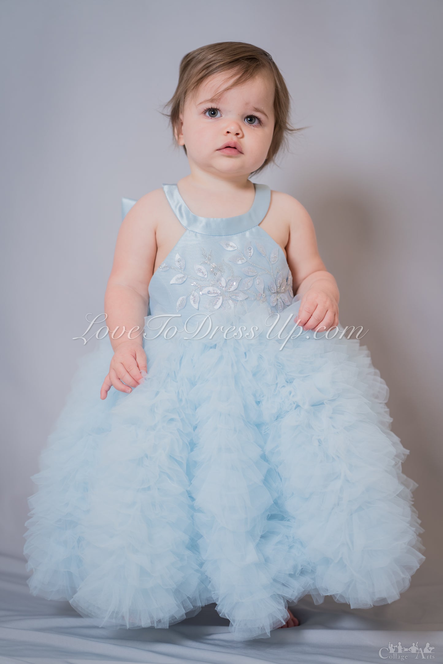 Blue Fluffy Tulle Dress with Detachable Bow