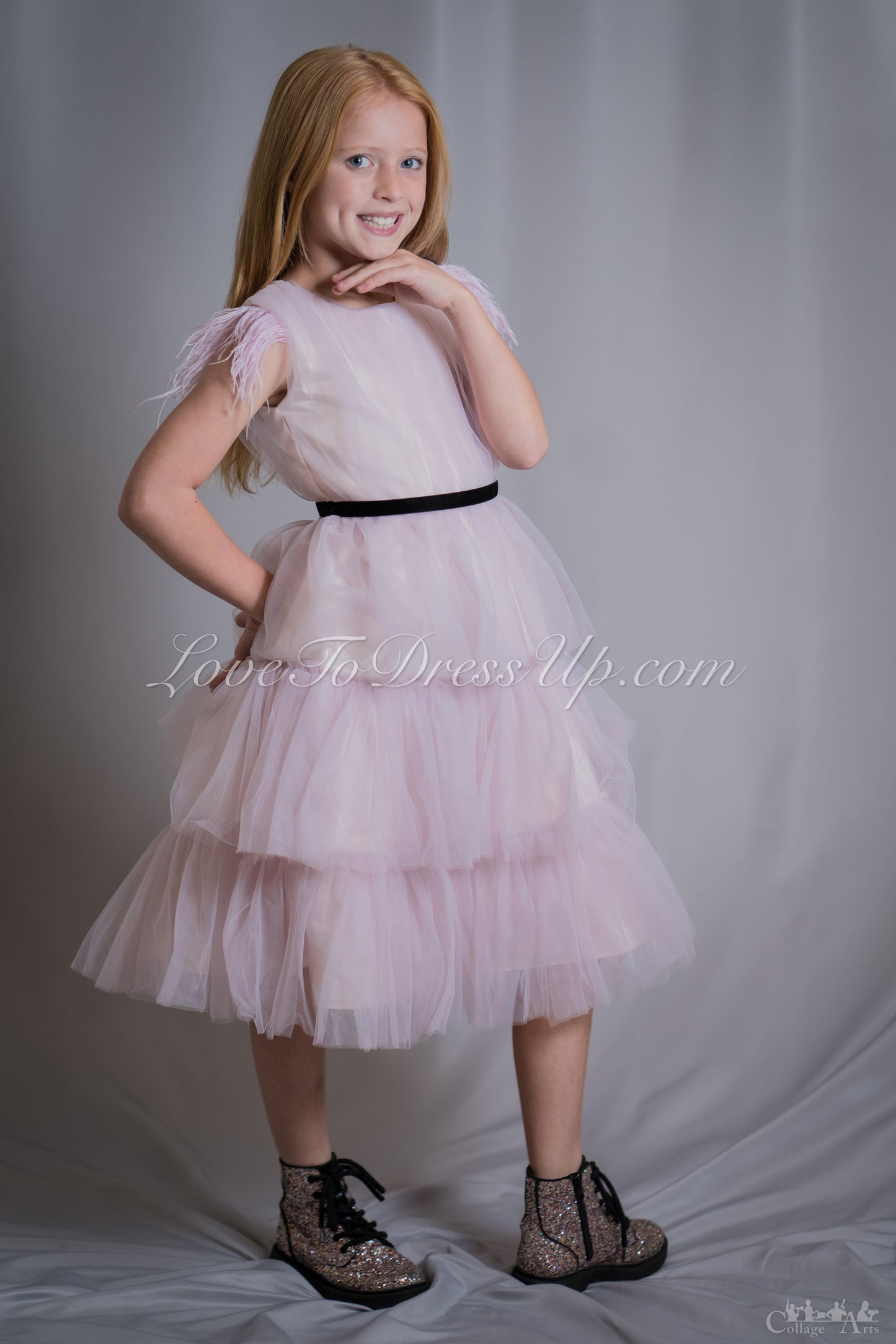 Lavender Ruffle Dress with Feather Sleeves