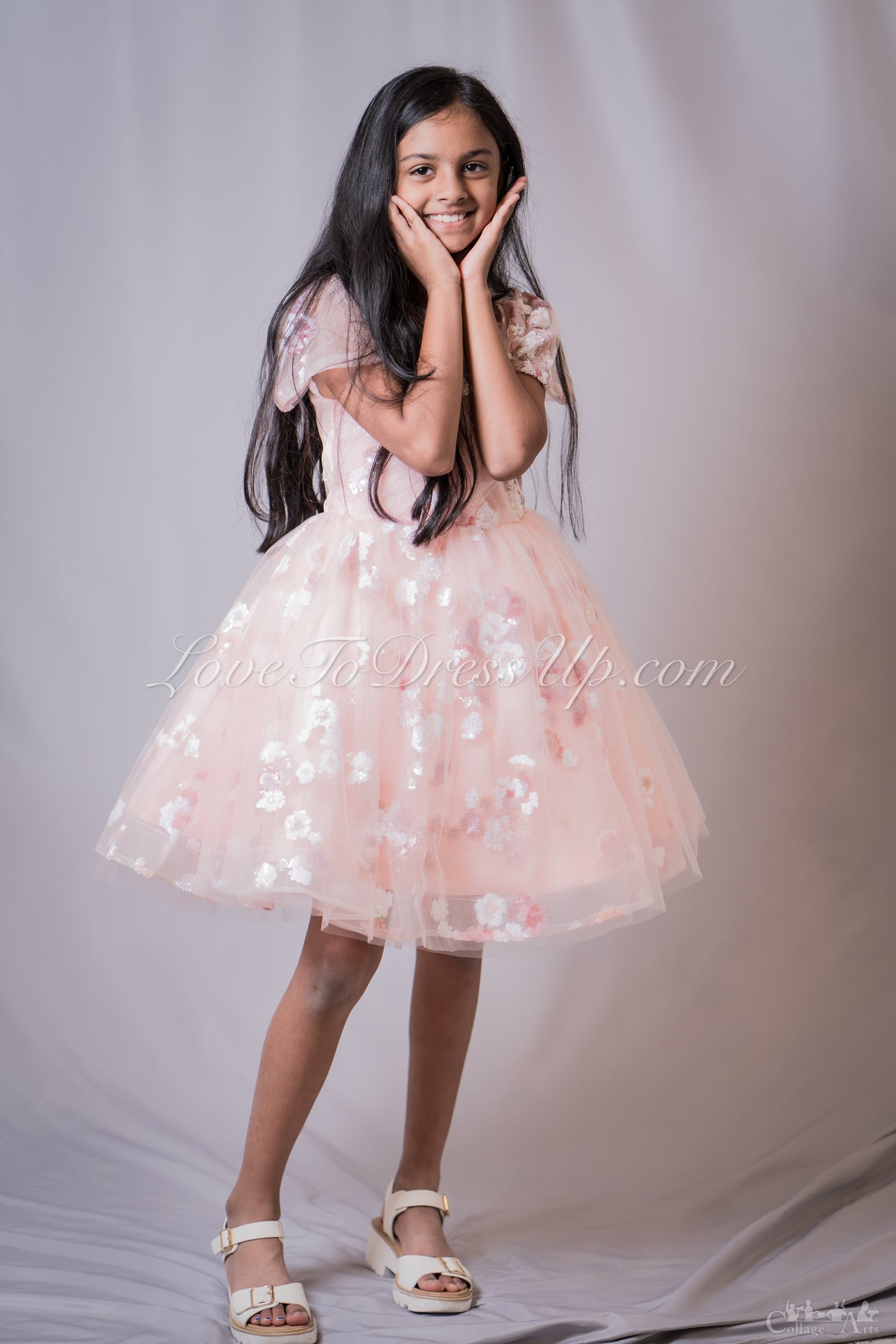 Peach Floral Appliqué Dress