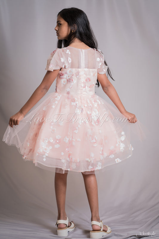 Peach Floral Appliqué Dress