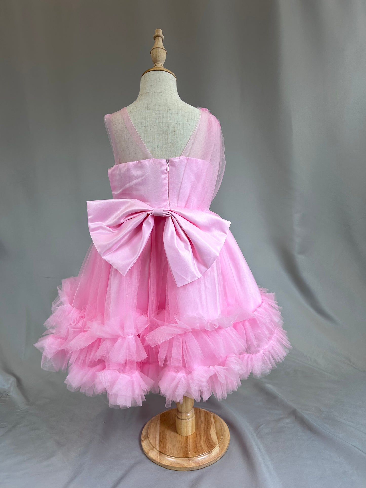 Pink Ruffles Dress with Pearl Belt