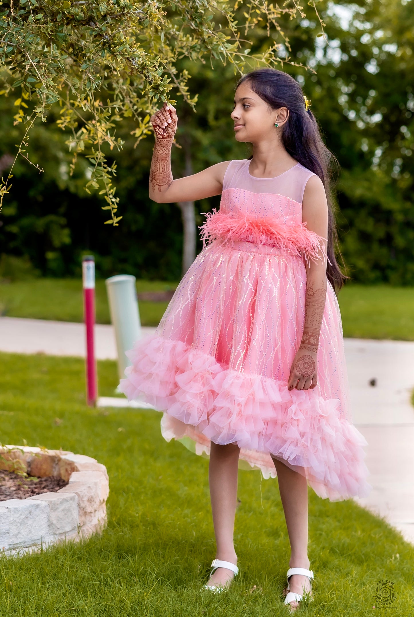 Blush Sparkle Feather Tulle Dress