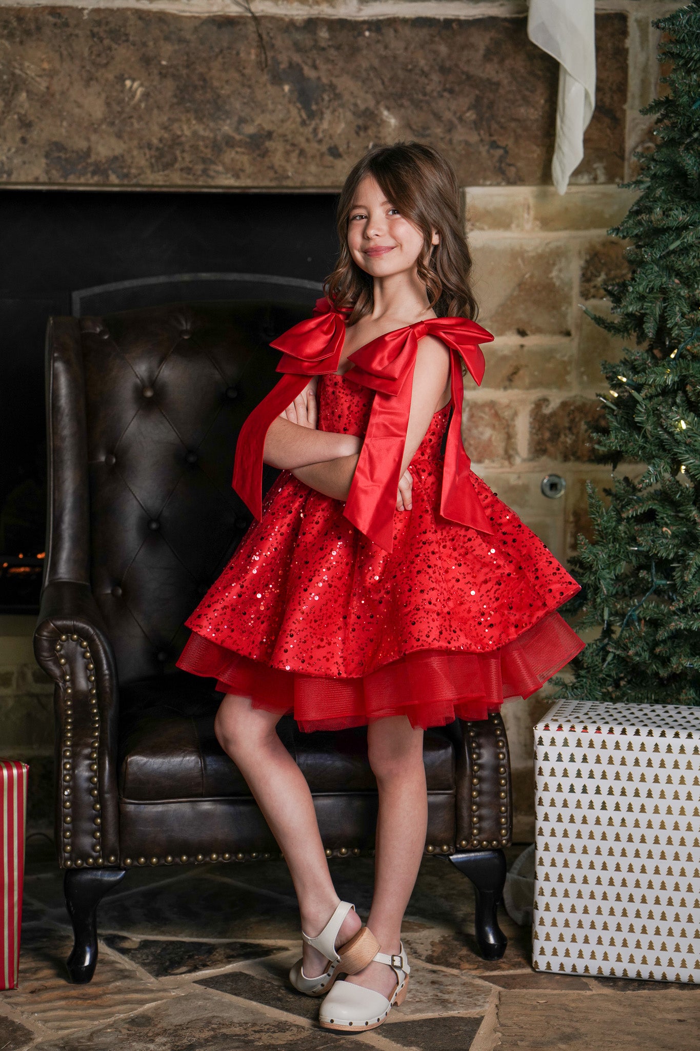 Ruby Radiance Sequin Bow Dress