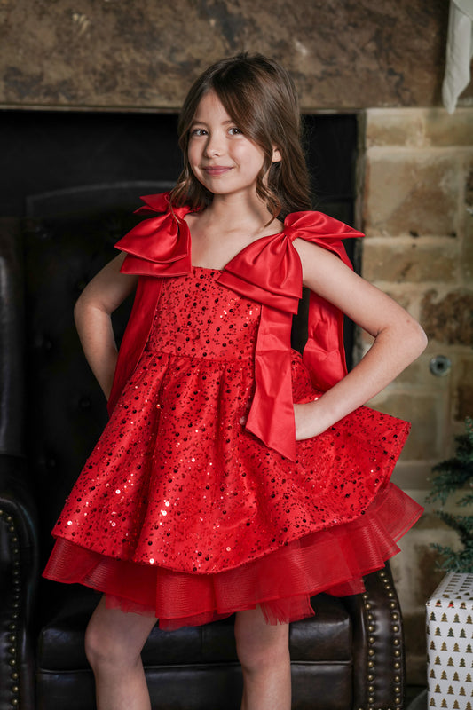 Ruby Radiance Sequin Bow Dress