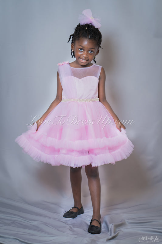 Pre-Order: Pink Ruffles Dress with Pearl Belt