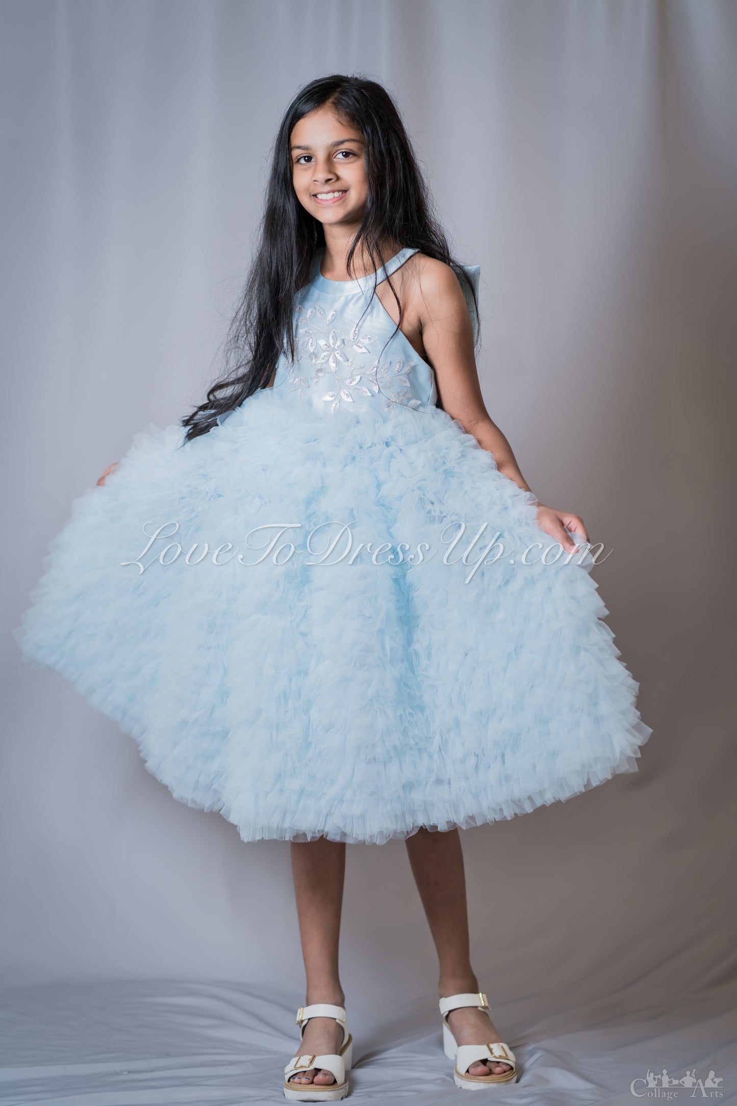 Pre-Order: Blue Fluffy Tulle Dress with Detachable Bow