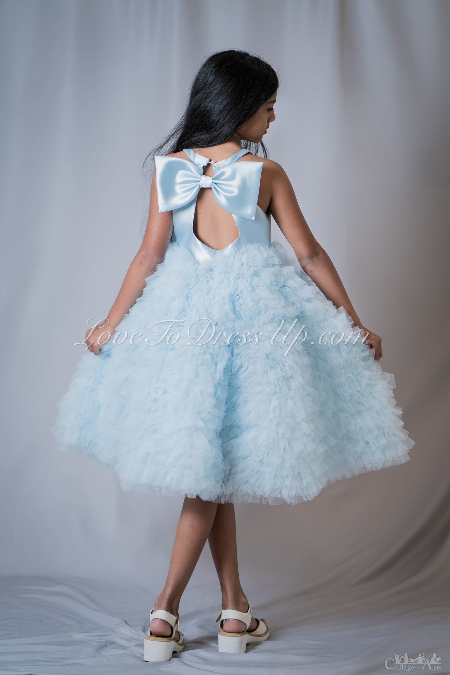 Pre-Order: Blue Fluffy Tulle Dress with Detachable Bow