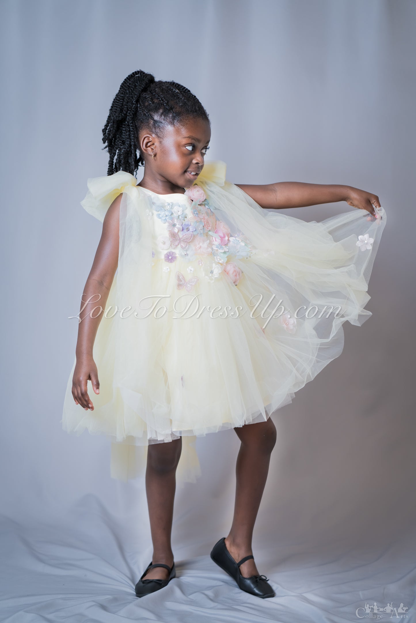 Pre-Order: Yellow 3D Floral Dress with Detachable Veil Bow