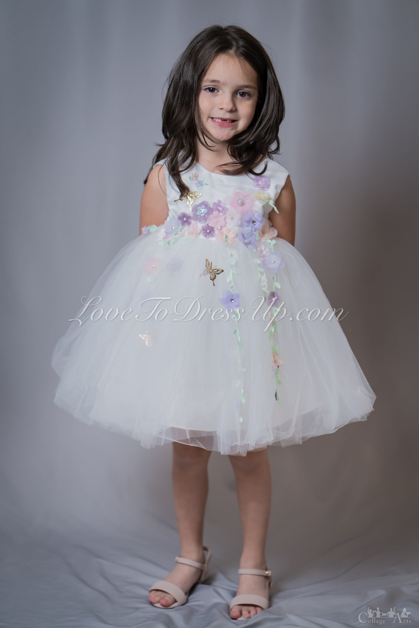 Pre-Order: White 3D Floral Dress with Butterfly Wings