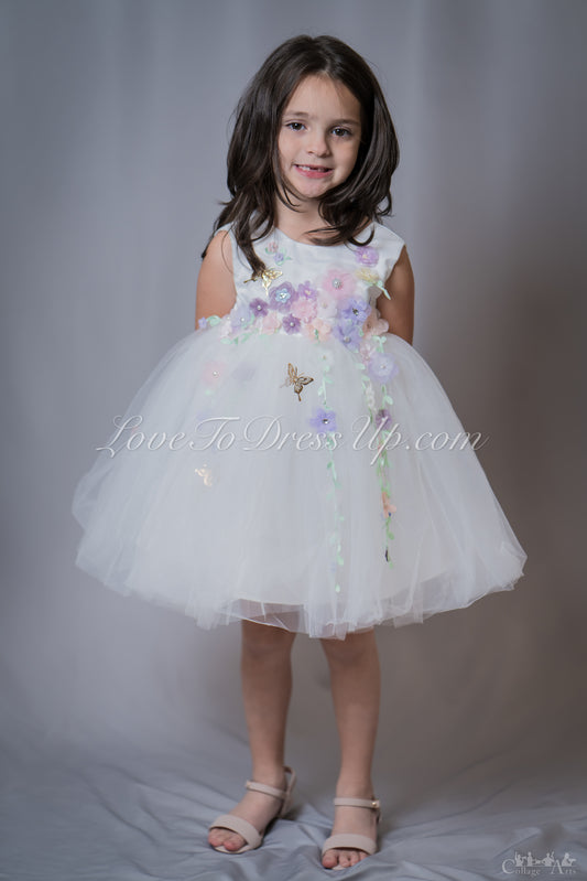 Pre-Order: White 3D Floral Dress with Butterfly Wings