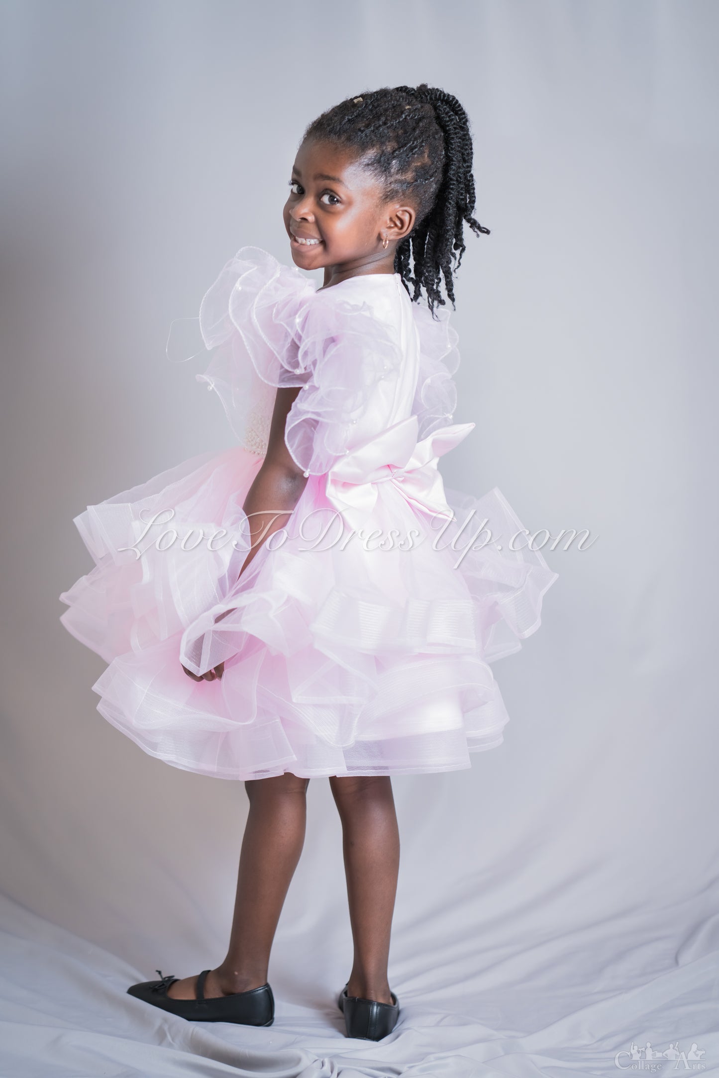 Pre-Order: Pearls Embedded Pink Dress with Ruffled Sleeves