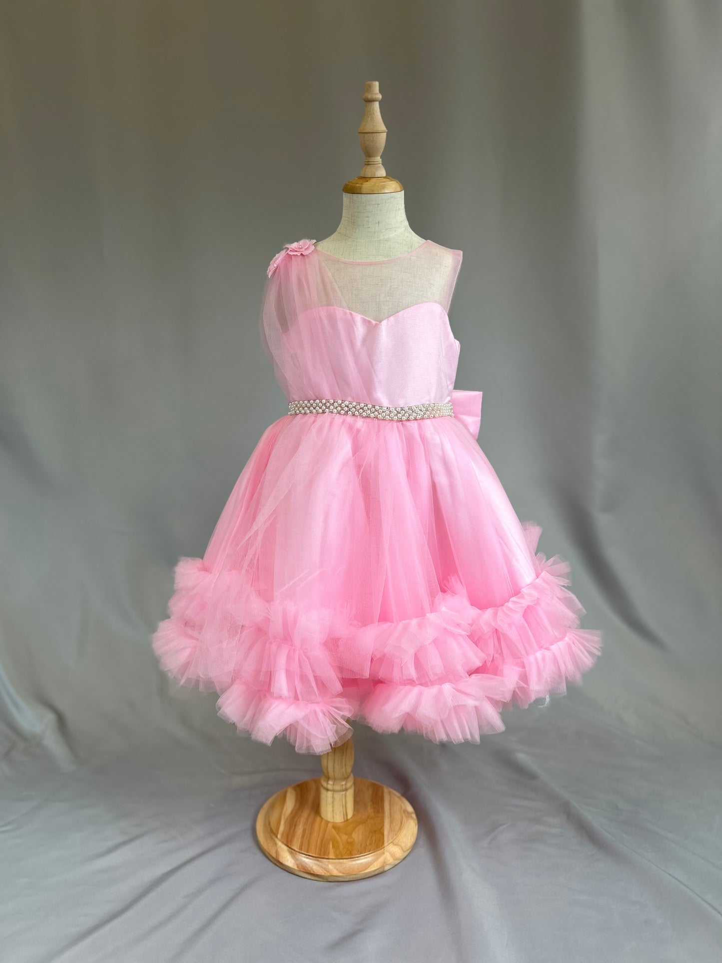 Pre-Order: Pink Ruffles Dress with Pearl Belt