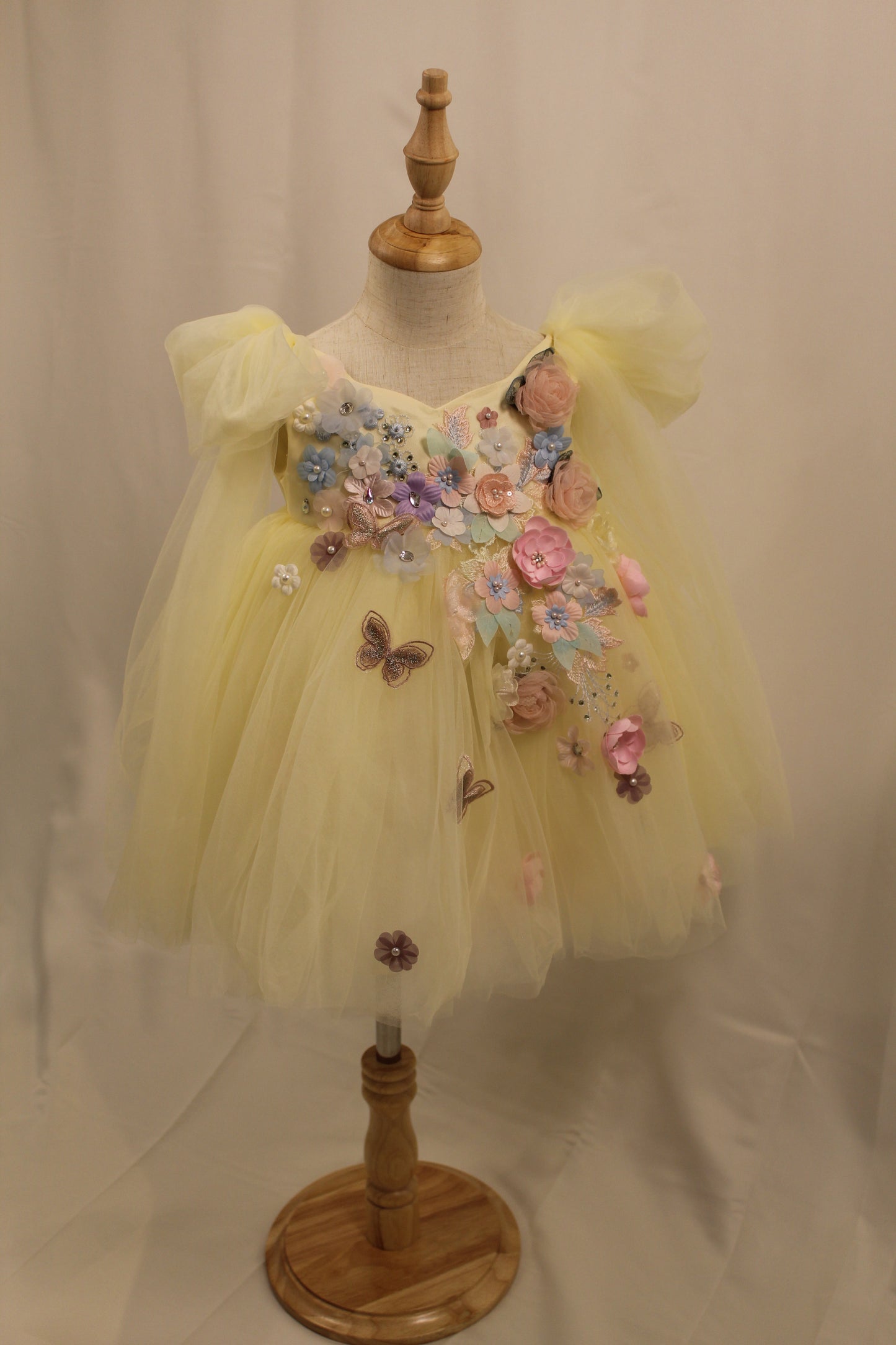 Pre-Order: Yellow 3D Floral Dress with Detachable Veil Bow