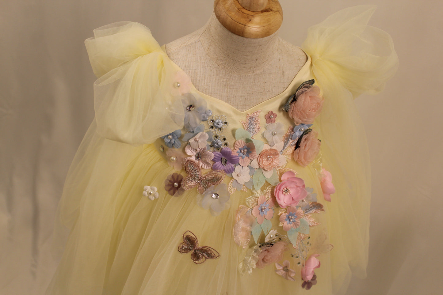 Pre-Order: Yellow 3D Floral Dress with Detachable Veil Bow